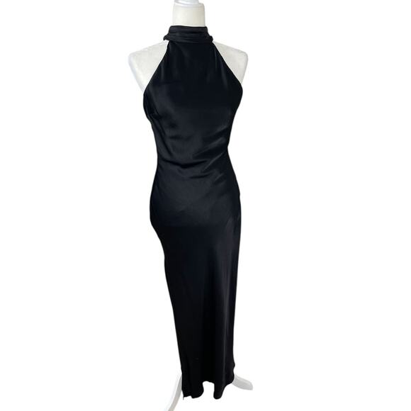 Meshki Claire Satin Drape High Neck Maxi Dress Gown Black Size XS Holiday Party - Picture 4 of 15